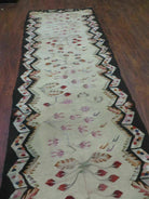 2' 7"X 11' Vintage Handmade Bessarabian Flat Weave Wool Rug Runner Beige and Black - Jewel Rugs