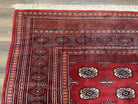 Turkoman Bukhara Rug 8x10, Vintage Bokhara Carpet 8 x 10, Red and Black, Hand Knotted Wool Area Rug, Pakistani Turkmen Rug, Living Room Rug - Jewel Rugs