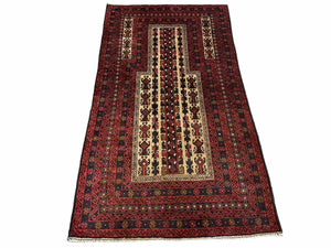 3x5 New Vintage Handmade Wool Rug Tribal Turkoman Balouch Prayer Rug Red Gold - Jewel Rugs