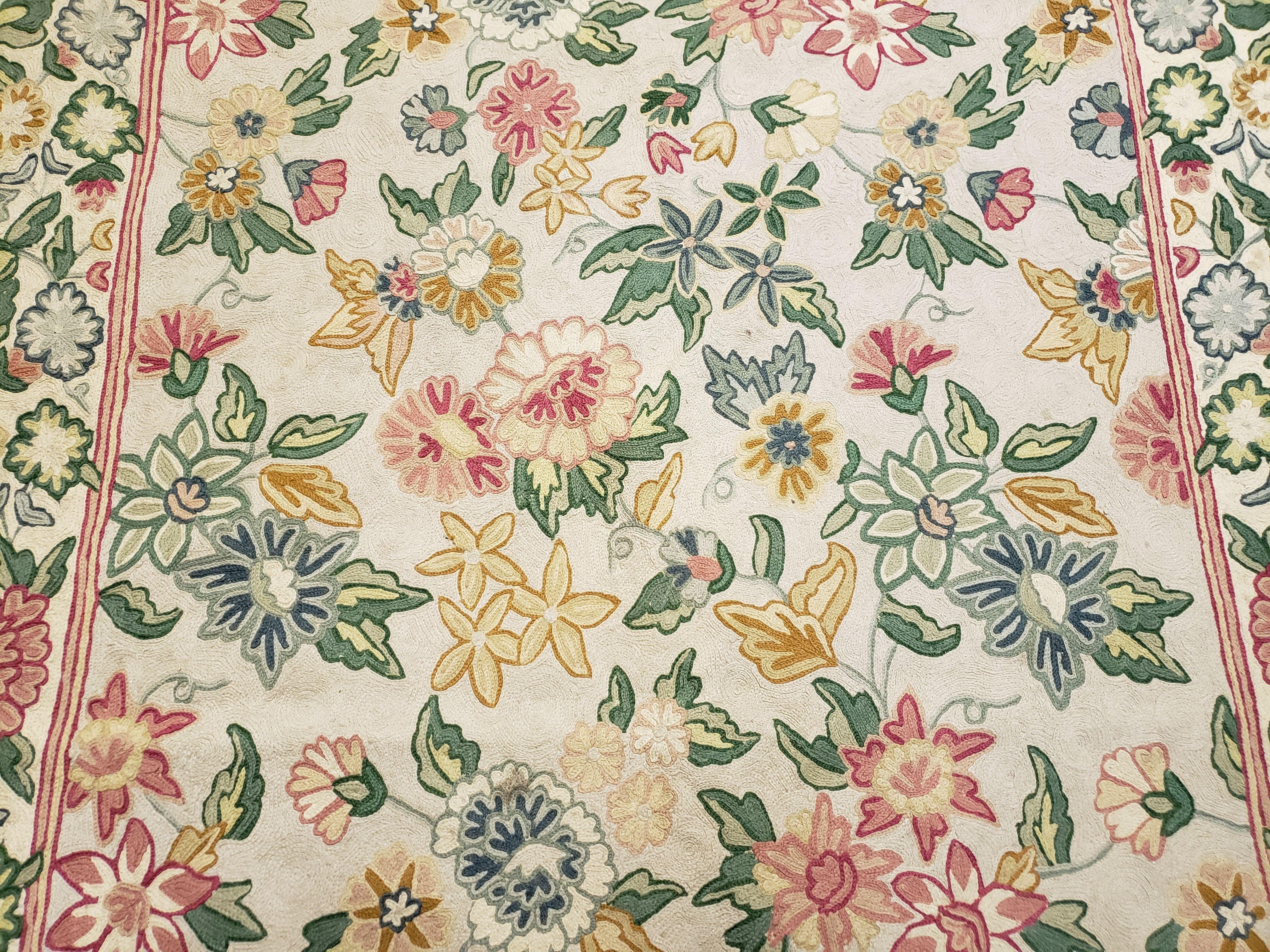 4x6 Chain Stitch Rug 3x5 Indian Rug Hand-Stitched Indo Rug 3' 6" x 5' 5" Floral Pattern Colorful Vintage Wool Pile Cotton Area Rug Flowers - Jewel Rugs