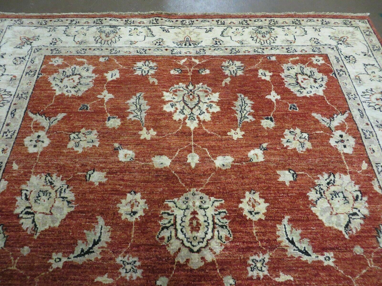 6' X 9' Vintage Fine Handmade Peshawar Agra Chobi Wool Rug Vegy Dye Tomato Nice - Jewel Rugs