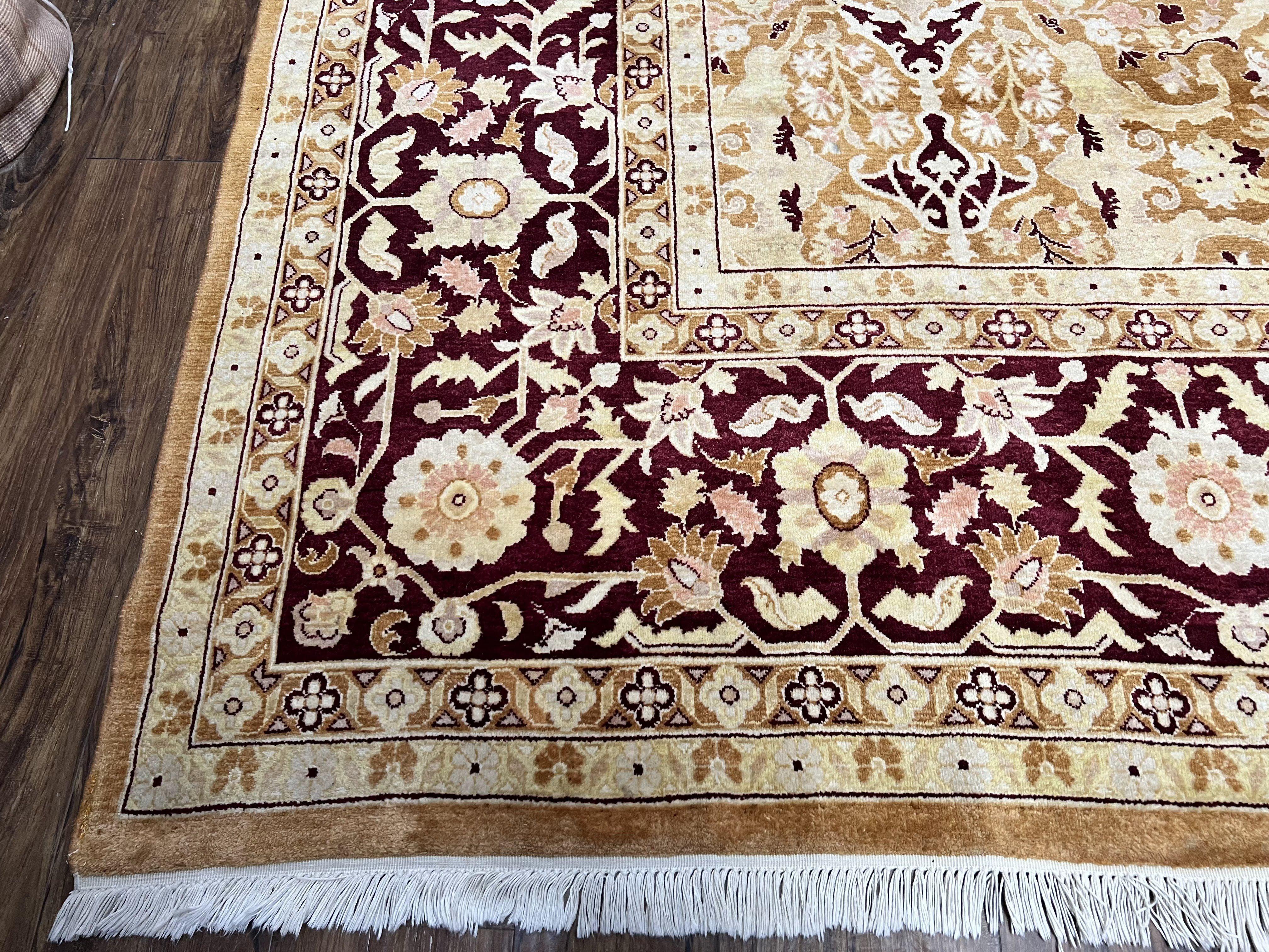 Indian Rug 9x12 Agra Rug, Vintage Rug 9 x 12 Wool Rug, Area Rug 9x12 Oriental Carpet, Unique Colors, Hand Knotted, Clay Dark Brown, Allover - Jewel Rugs