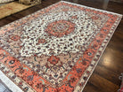 Wonderful Persian Tabriz Rug 9x12, Floral Medallion, Ivory and Salmon Red, Hand Knotted, Wool with Silk Accents, Very Fine Vintage Oriental Carpet - Jewel Rugs