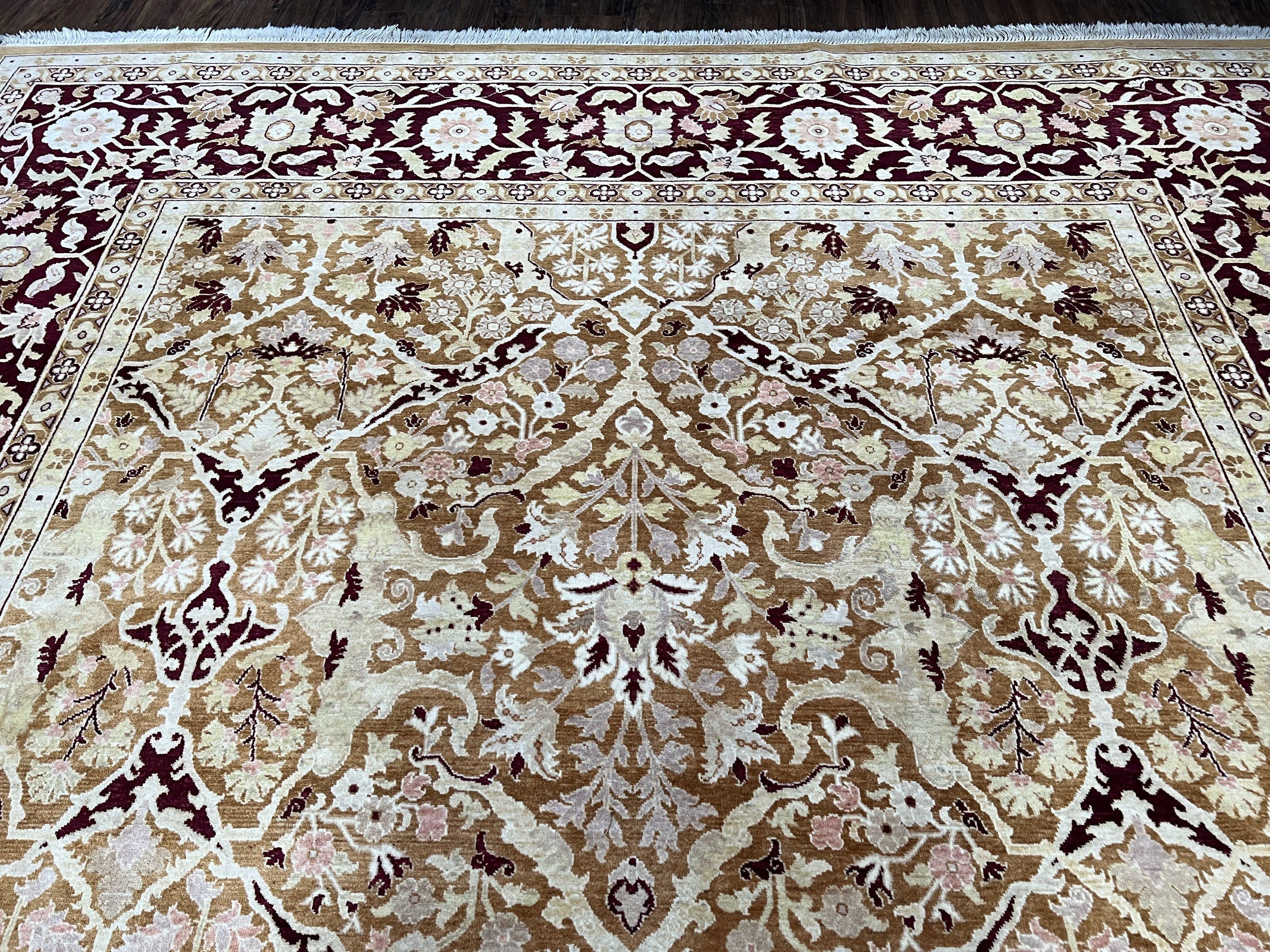 Indian Rug 9x12 Agra Rug, Vintage Rug 9 x 12 Wool Rug, Area Rug 9x12 Oriental Carpet, Unique Colors, Hand Knotted, Clay Dark Brown, Allover - Jewel Rugs