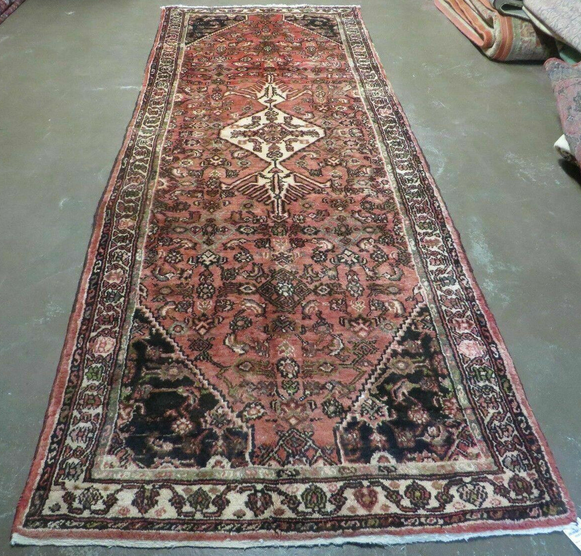 3' 8" X 10' 2" Antique Handmade India Floral Wool Runner Rusted Red Rug # 132 - Jewel Rugs