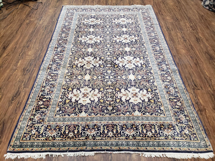 Antique Persian Kashan Rug, Midnight Blue & Ivory, Hand-Knotted, Wool, 4' 8