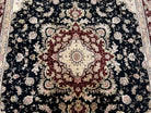 Pak Persian Rug 8.8 x 10.6, Floral Medallion, Wool and Silk Hand Knotted Fine Oriental Carpet, Elegant Rug, Black Gray Burgundy, Room Sized - Jewel Rugs