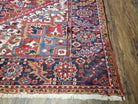 Antique Persian Heriz Rug, Red Dark Blue and Ivory, Wool, Hand-Knotted, Decorative, Tribal, 8' 4" x 11' 3" - Jewel Rugs