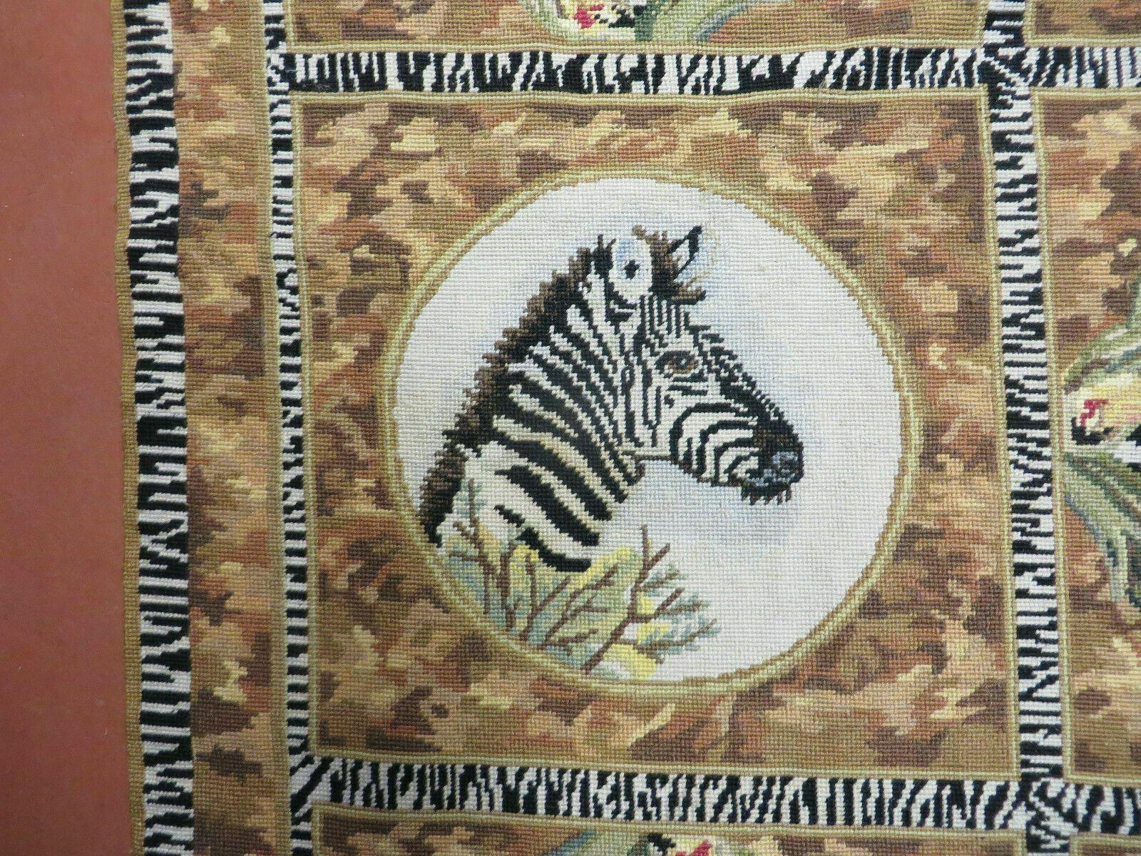 5' X 6' Handmade Aubusson Savonnerie Design Needlepoint Rug Flat Safari Zebra Rare Bohemian Eclectic Home Décor - Jewel Rugs