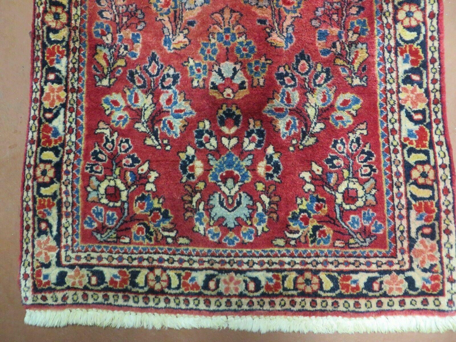 2' X 4' Antique Hand-Knotted Handmade Indian Floral Wool Rug Carpet Red Nice - Jewel Rugs