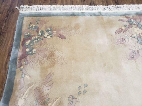 6' X 9' Vintage Hand Made CHINESE Art Deco 90 LINES Wool Rug Flowers Nice - Jewel Rugs