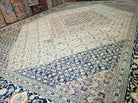 12' X 17' Antique Authentic Finely Woven Handmade Persian Tabriz Wool Rug Beige Blue - Jewel Rugs