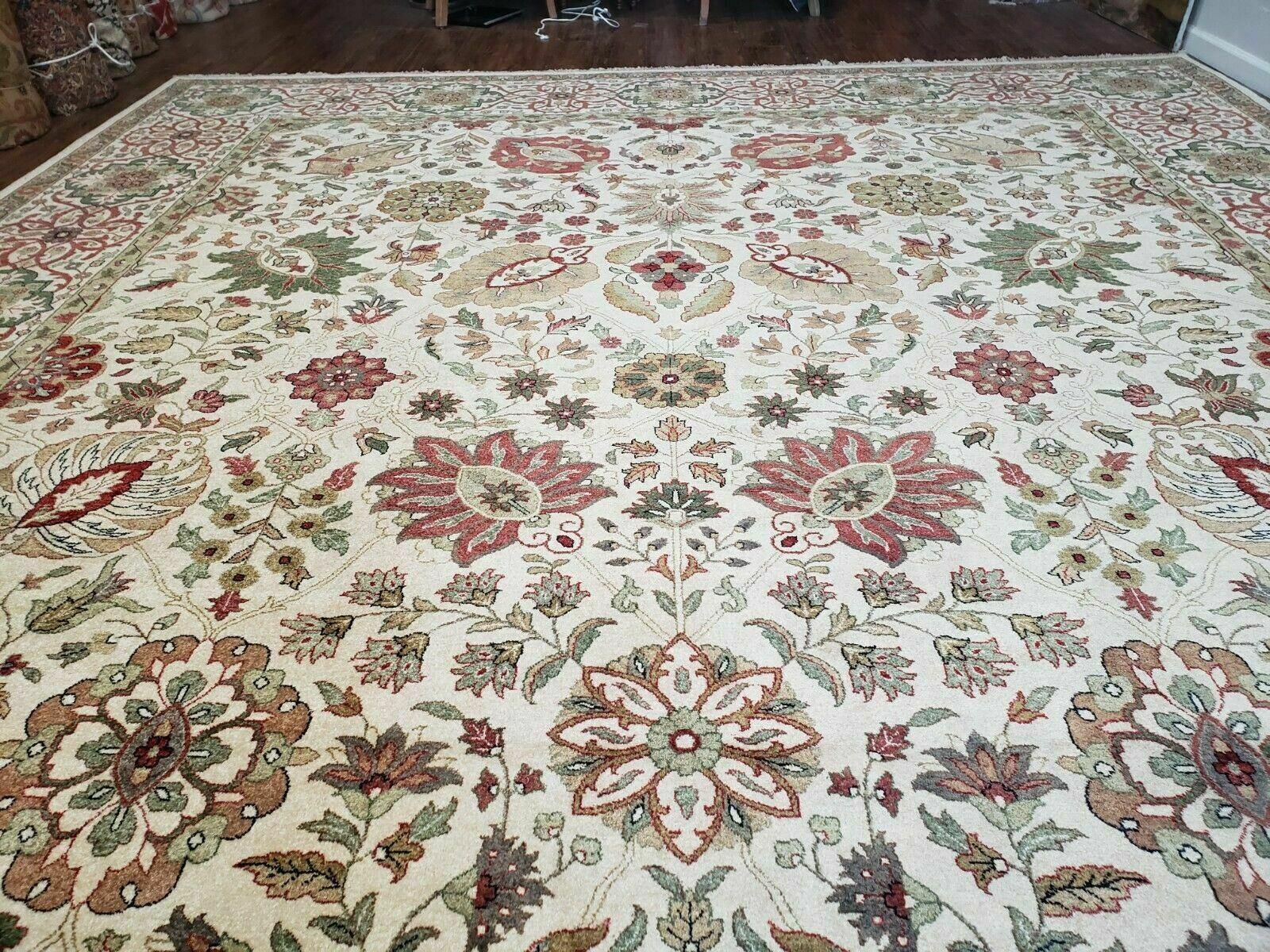 12' X 15' One-of-a-Kind Indian Hand-Knotted Wool Rug Hand Made Floral Ivory Nice - Jewel Rugs