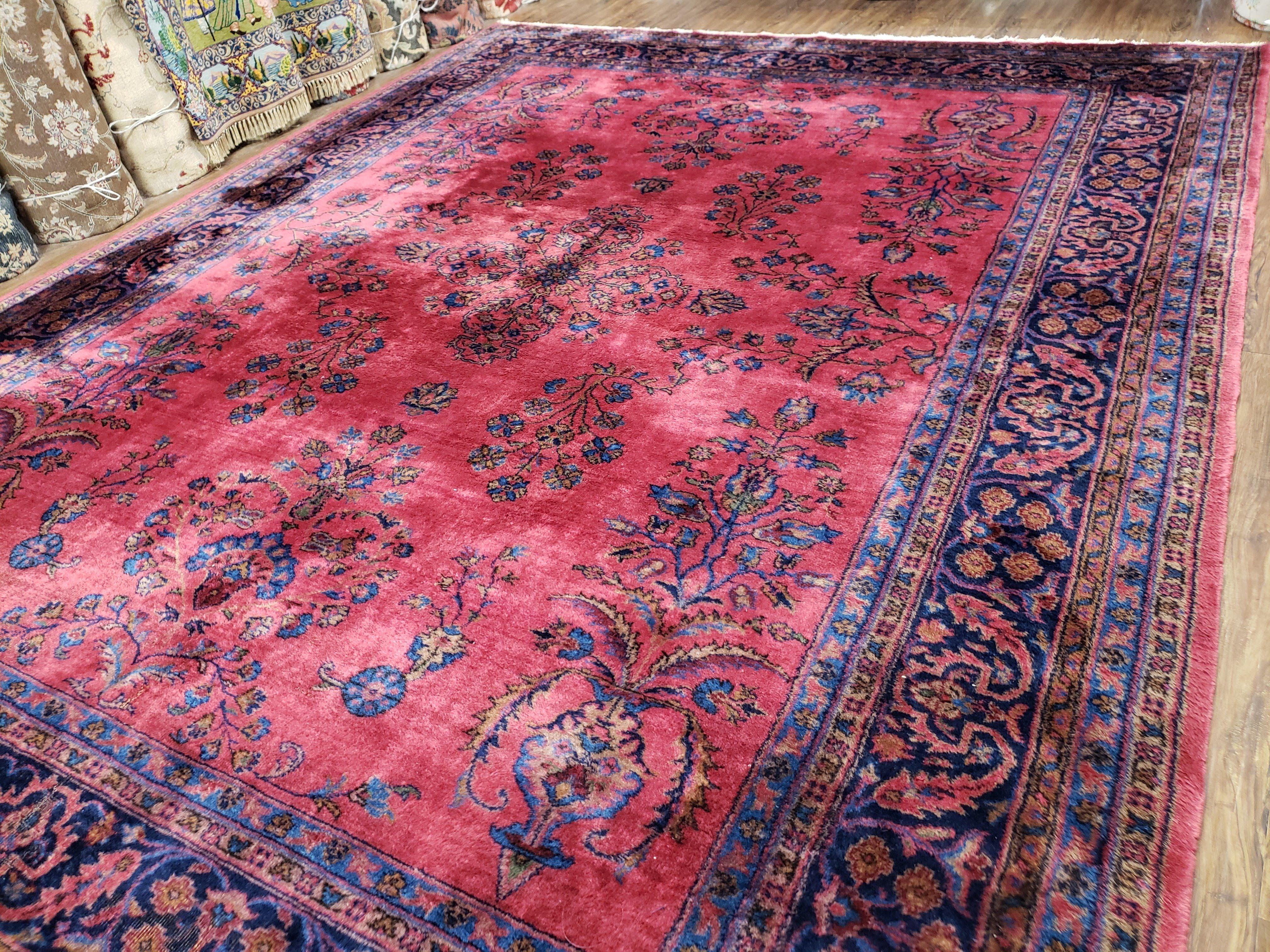 Antique Turkish Sparta Rug, 9x12 Rug, Red and Dark Blue Handmade Wool Area Rug, Turkish Carpet, Antique Rug, Hand-Knotted Rug, Floral Rug - Jewel Rugs