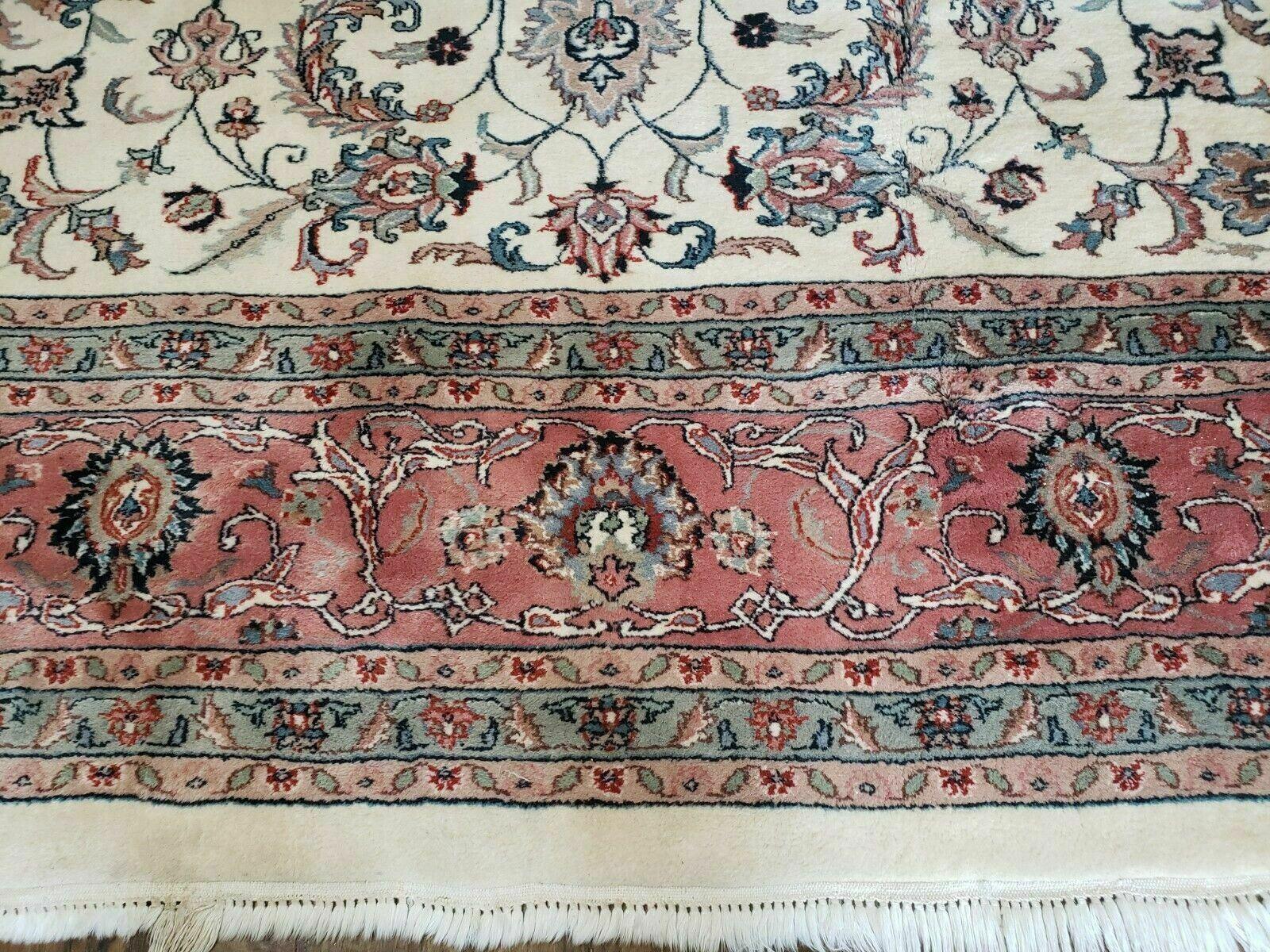 9' X 12' Vintage Handmade India Oriental Wool Rug Carpet Hand Knotted Ivory - Jewel Rugs