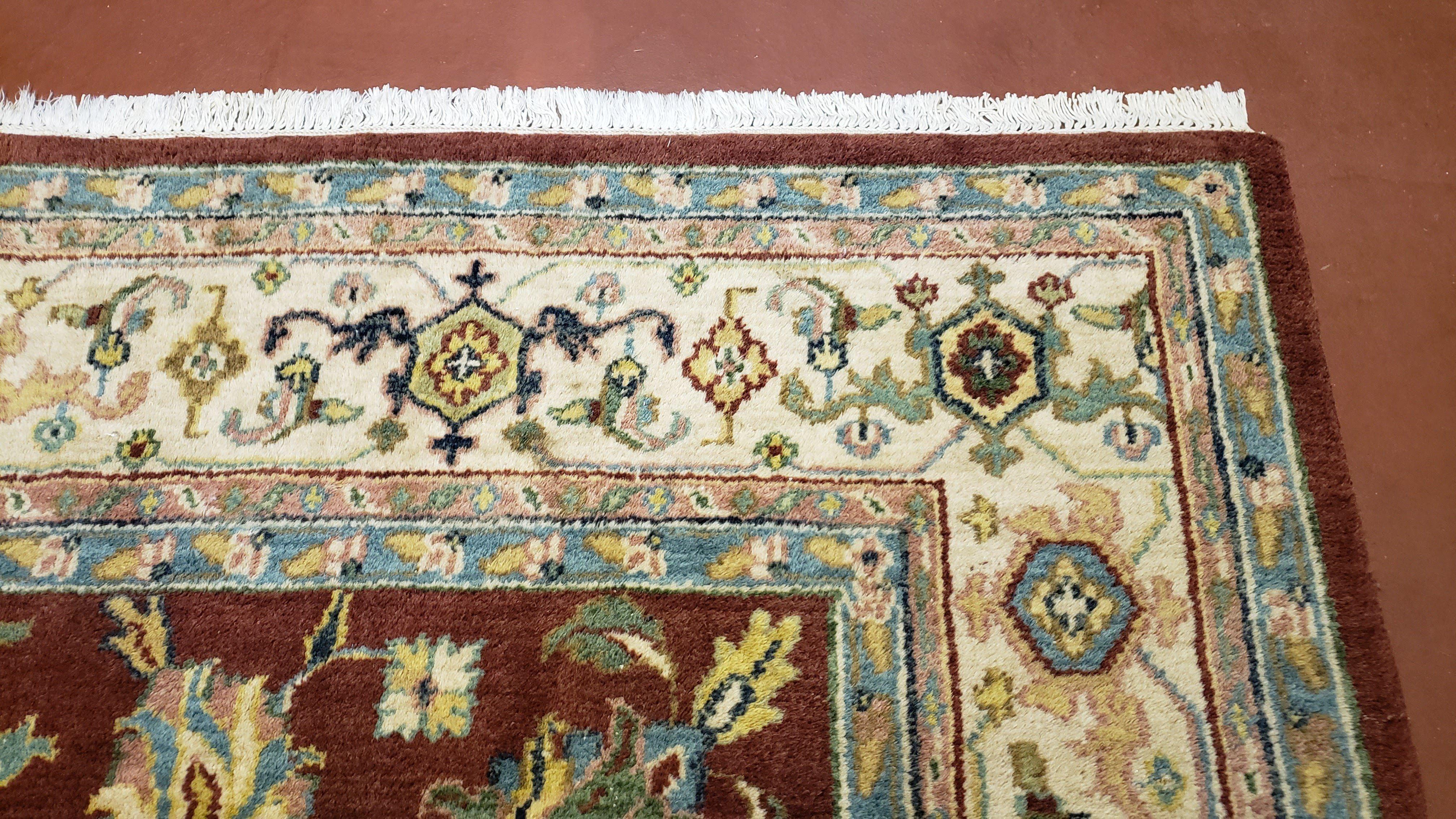 8x12 Indo-Mahal Rug, Floral Allover, Red & Beige, Wool Vintage Handmade Traditional Carpet - Jewel Rugs