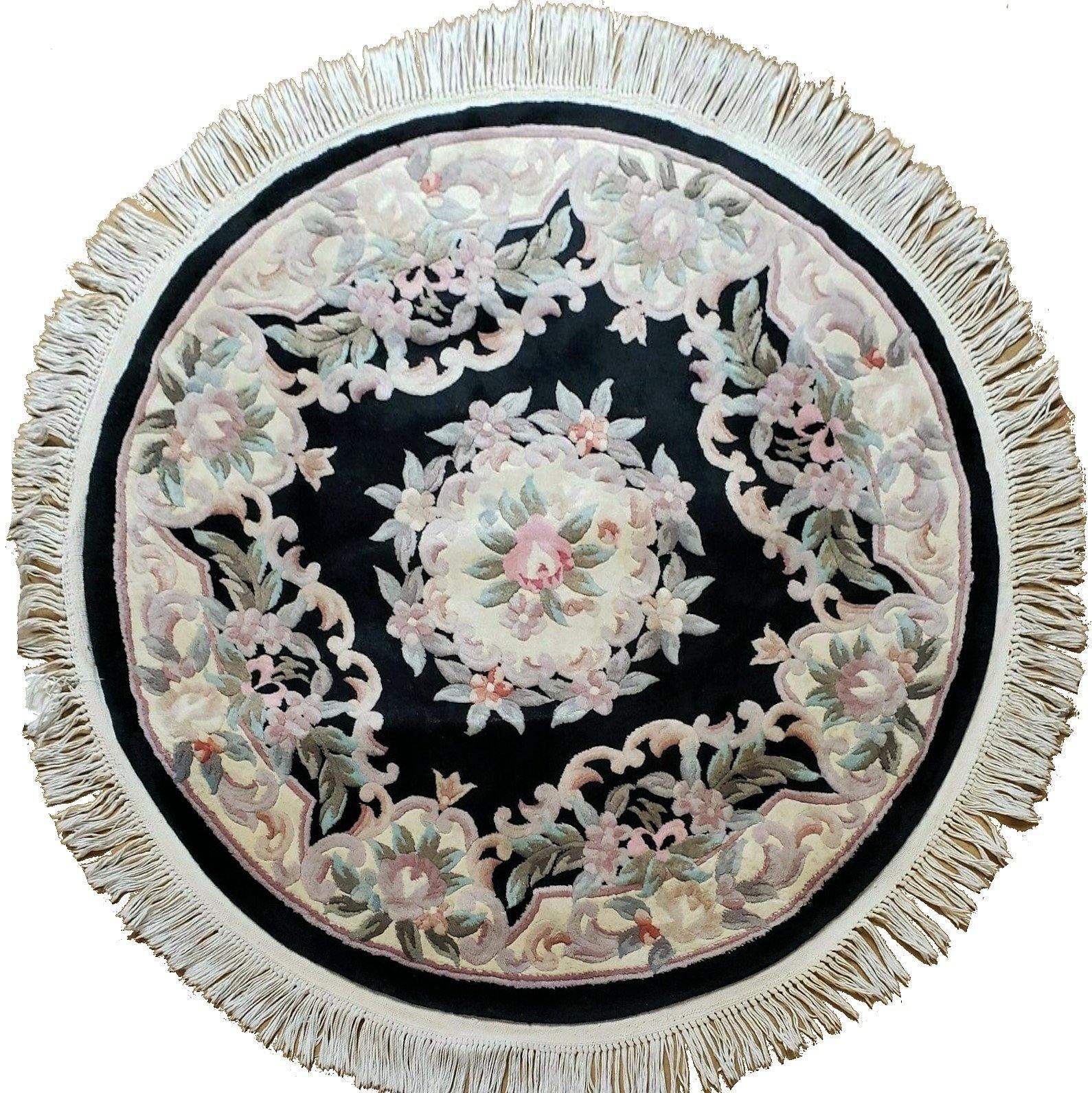 4' X 4' Vintage Round Handmade Chinese Peking Art Deco Wool Rug Flowers 90 Line - Jewel Rugs