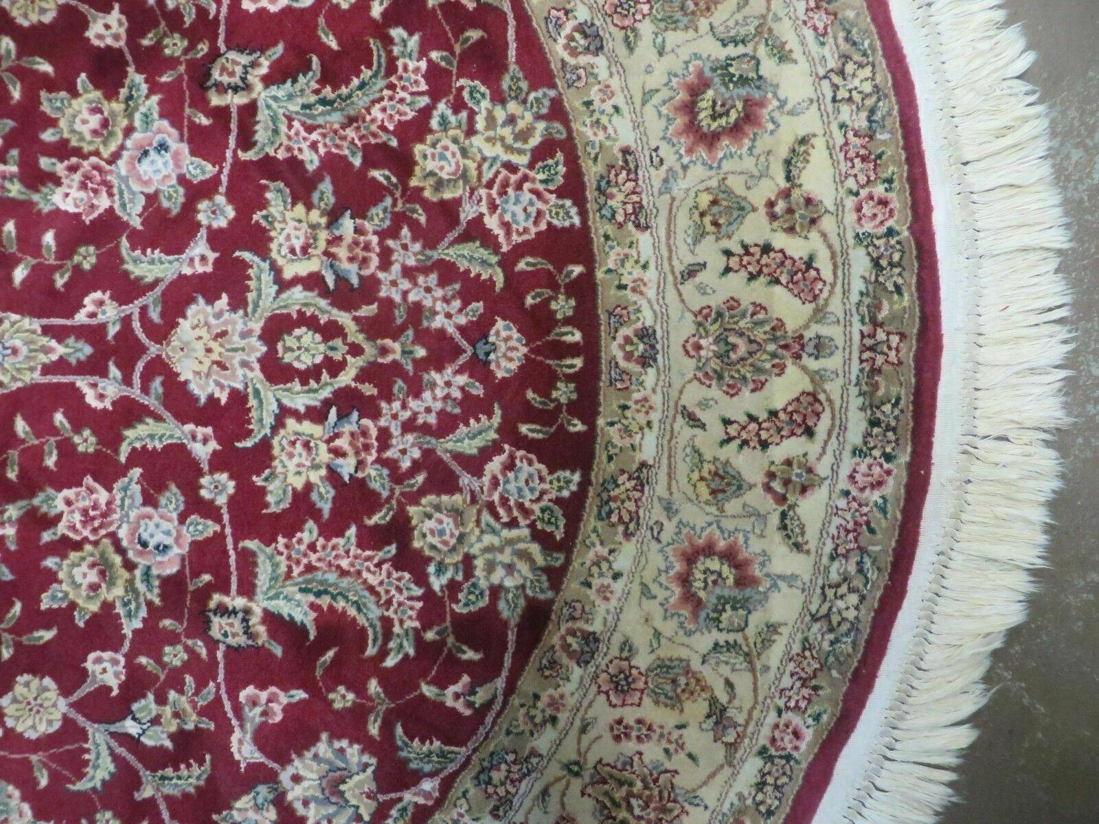 6' Handmade Fine Chinese Floral Oriental Wool & Silk Rug Carpet Round Wine Red - Jewel Rugs