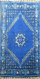 2'6" X 4'6" Vintage Hand-knotted Handmade Moroccan Urban Rabat Blue and Beige Wool Accent Rug - Jewel Rugs