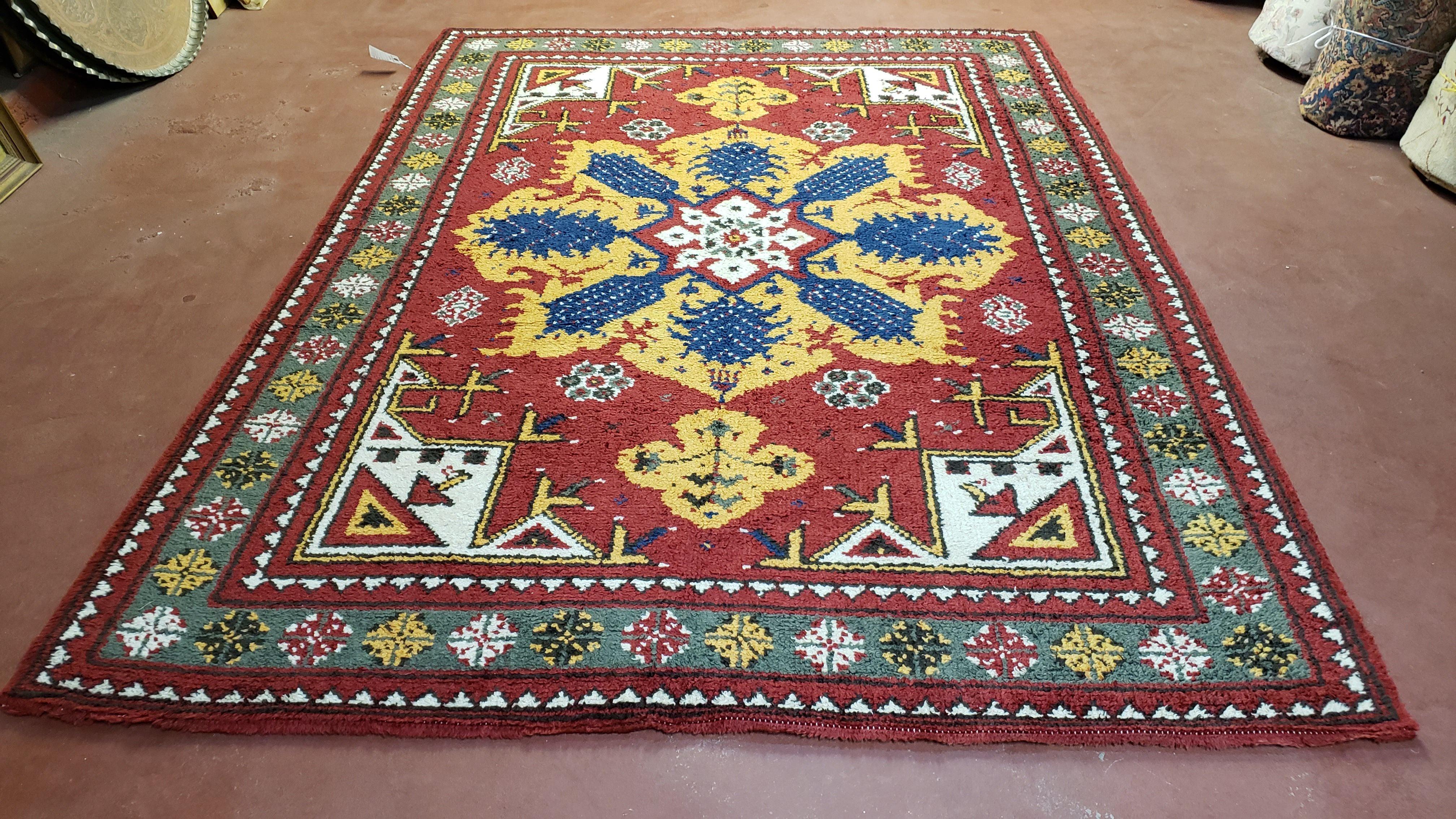 Colorful Moroccan Heriz Rug 6x9, Large Central Medallion, Red Yellow Blue - Jewel Rugs
