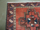 Persian Runner Rug 3.5 x 9.8, Persian Hamadan Rug with Kazak Pattern, Antique Wool Oriental Tribal Runner, Repeated Medallions, Handmade Hallway Kitchen Runner Rug, Red Navy Blue - Jewel Rugs