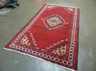 4' X 6' Antique Handmade India Geometric Oriental Wool Rug Red Vegetable Dyes - Jewel Rugs