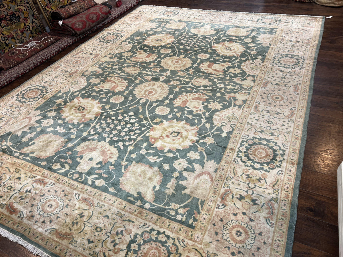 Egyptian Mahal Rug 10x14, Large Vintage Floral Hand Knotted Wool Carpe