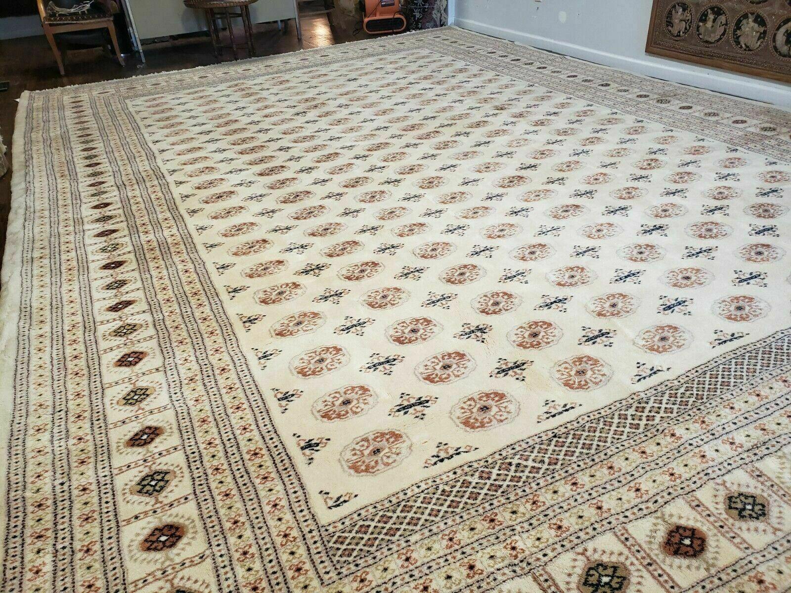 12' 7" X 18' 6" Vintage Handmade Bokhara Turkoman Yamud Pakistan Wool Beige Oriental Rug - Jewel Rugs