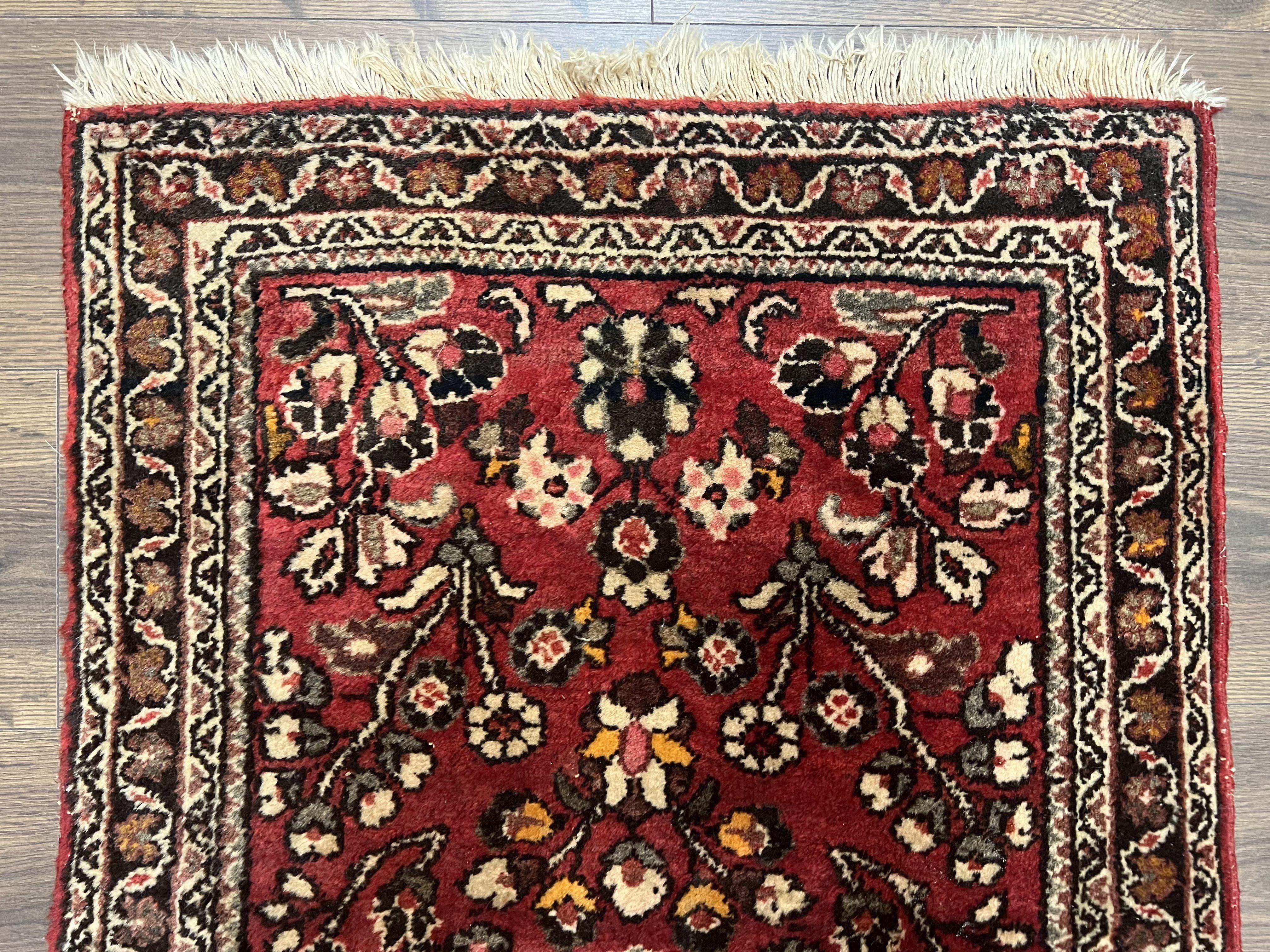 Small Persian Sarouk Rug 2x4 ft, Allover Floral Pattern, Red Black Cream, Hand Knotted Wool Traditional Oriental Carpet, Antique Persian Rug 2 x 4 - Jewel Rugs