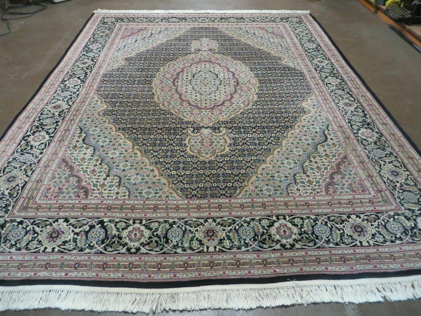 8' X 10' Vintage Fine Handmade Chinese Oriental Wool & Silk Black Area Rug Mahi/Herati Style - Jewel Rugs