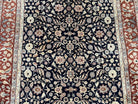 Indo Sarouk Rug 6x9, Vintage Indian Persian Rug, Wool Oriental Carpet, Navy Blue Red Allover Floral Rug, Traditional Very Fine Rug, Area Rug - Jewel Rugs