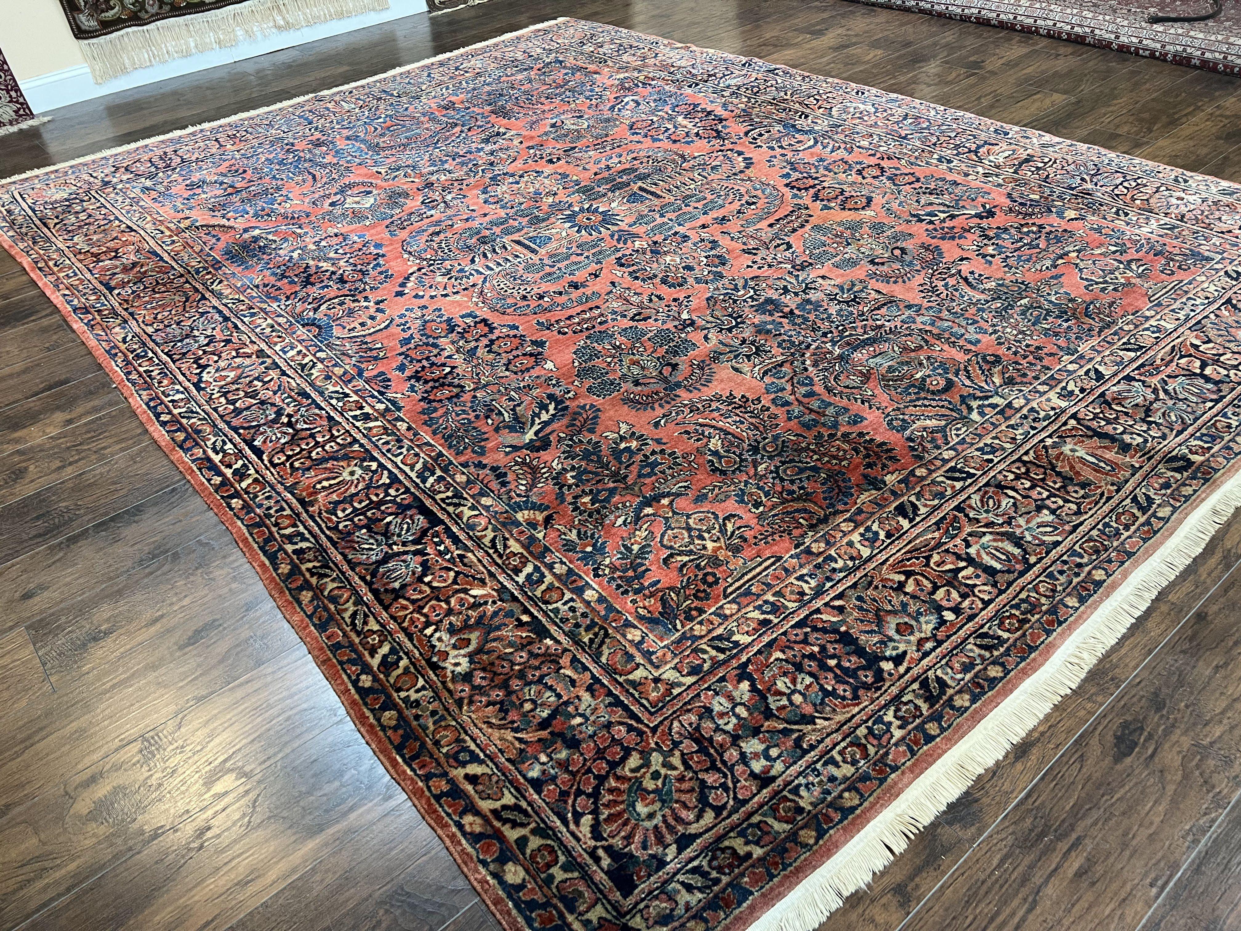 1920s Antique Persian Rug 9x12, Red Blue Hand Knotted, Allover Floral Pattern, High Quality, Room Sized Oriental Carpet, Wool, Collectible - Jewel Rugs