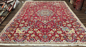Large Red Persian Kashan Rug 10x14, Allover Floral Pattern, Central Medallion, Vintage Antique Rug, Hand Knotted Wool Authentic Oriental Carpet - Jewel Rugs
