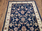 Vintage Area Rug 3x5, Wool & Silk Feel, Italian Rug, Persian Design, Soft Pile, Dark Blue Beige/Cream, 3.3 x 5, Part of Set - Jewel Rugs