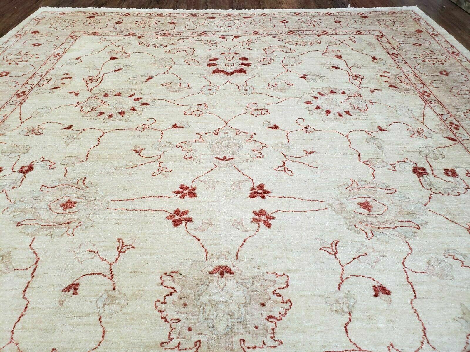 8' X 12' Handmade Pakistani Peshawar Oushak Design Wool Rug Oatmeal Beige Neutral Colors - Jewel Rugs