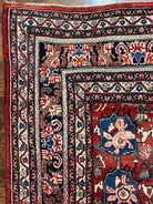 Beautiful Persian Bidjar Rug 9x12, Allover Repeated Motif 9 x 12 ft, Red Blue Cream, Hand Knotted Wool Bijar Oriental Carpet, 1950s Semi Antique Vintage - Jewel Rugs