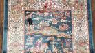 Hunting Scene Silk Rug, Small Silk Carpet, Hanging Wall Rug, Royal Blue & Cream, Horses, 80 x 125 cm, 2.5x4 Rug, 2' 8" x 4' 1" - Jewel Rugs