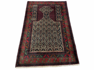 3x5 New Vintage Handmade Wool Rug Tribal Balouch Turkoman Prayer Rug Veggie Dyes - Jewel Rugs