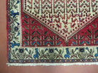 3' X 5' Vintage Handmade India Geometric Oriental Wool Rug Nice Birds Ivory Red - Jewel Rugs