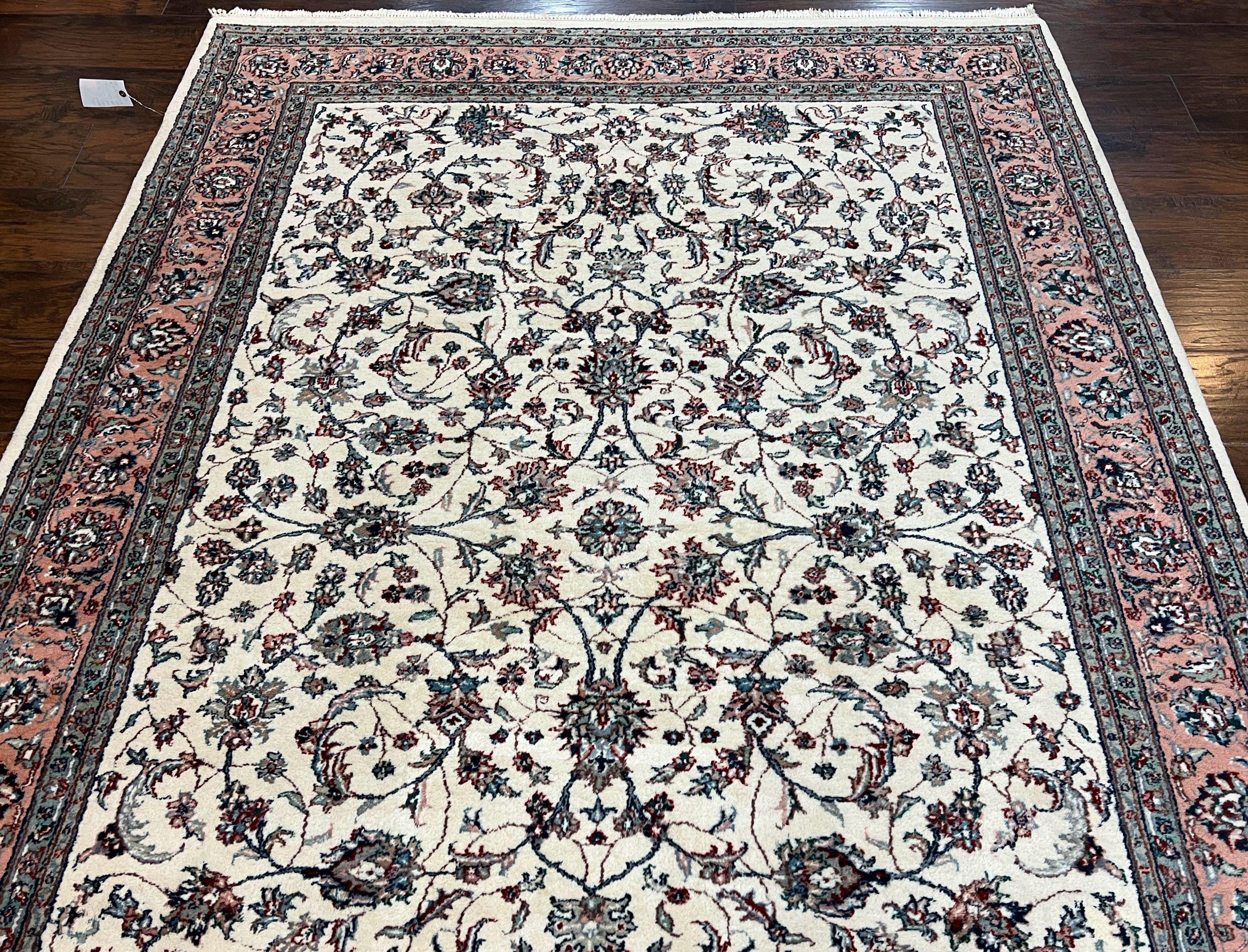 Indo Persian Rug 6x9, Allover Floral Oriental Carpet 6 x 9 ft, Ivory/Cream Pink Hand Knotted Wool Vintage Traditional Area Rug, Handmade Rug - Jewel Rugs