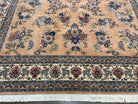 Large Indo Sarouk Rug 12x14, Vintage Indian Persian Rug 12 x 14 Oversized Hand Knotted Wool Oriental Carpet, Peach and Cream, Allover Floral - Jewel Rugs