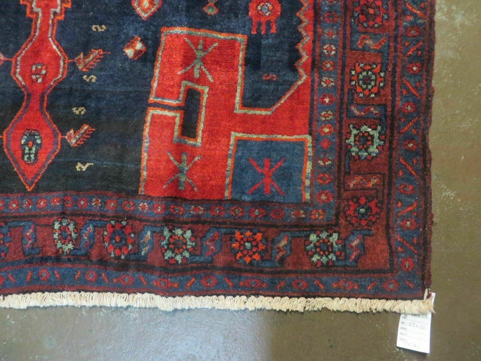 4' 6" X 8' 2" Antique Handmade India Tribal Geometric Wool Rug Red Blue # 129 - Jewel Rugs