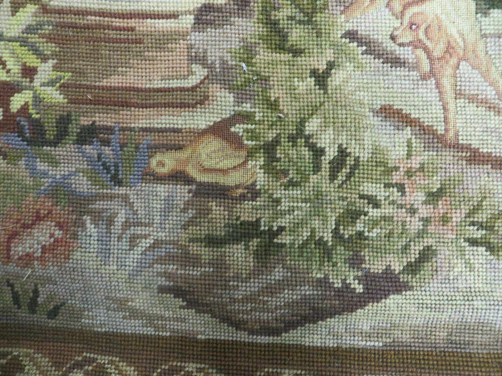 3' x 3.5' Tapestry European Handmade Needlepoint Petitpoint Hunting Dog Velvet - Jewel Rugs