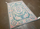 3' X 5' Hand Stitched Indian Wool Rug with Backing Green & Pink - Jewel Rugs