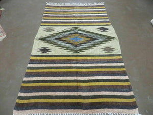 4' X 7' Vintage Handmade Latin American Mexican Wool Blanket Kilim Rug Nice # C - Jewel Rugs