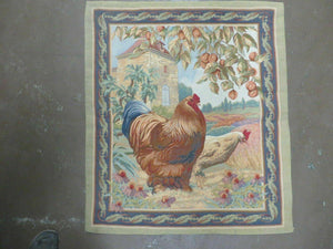 3' X 3' Vintage Tapestry American Machine Made Roosters - Jewel Rugs