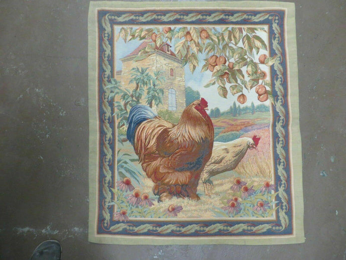 3' X 3' Vintage Tapestry American Machine Made Roosters - Jewel Rugs