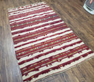 Antique Turkoman Yamud Rug 3x5 ft, 1920s Turkmen Sofreh Table Cover, Bohemian Rug, Tribal Collectible, Striped Rug, Handmade Ivory and Red - Jewel Rugs