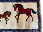 3.5 X 5 Handmade Hand-Knotted Quality Wool Pictorial Brown Horses Animal Rug - Jewel Rugs