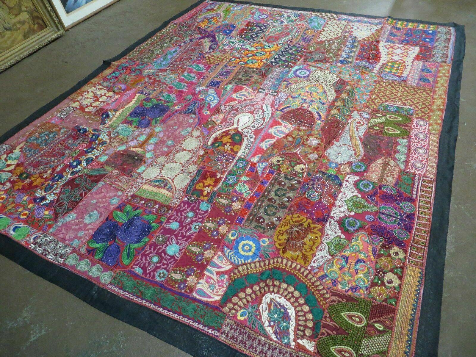 7' X 9' Indian Patchwork Tapestry Wall Hanging Bedspread Coverlet Multicolor Wow - Jewel Rugs